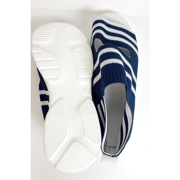 Fish Mouth Knitted Sandals Light Stretch Womens 6.5 Blue White Stripe Slip On - Picture 8 of 8
